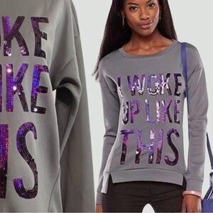 Juicy Couture | Scuba Sweatshirt | I Woke Up Like This | Sequin | Gray | Medium
